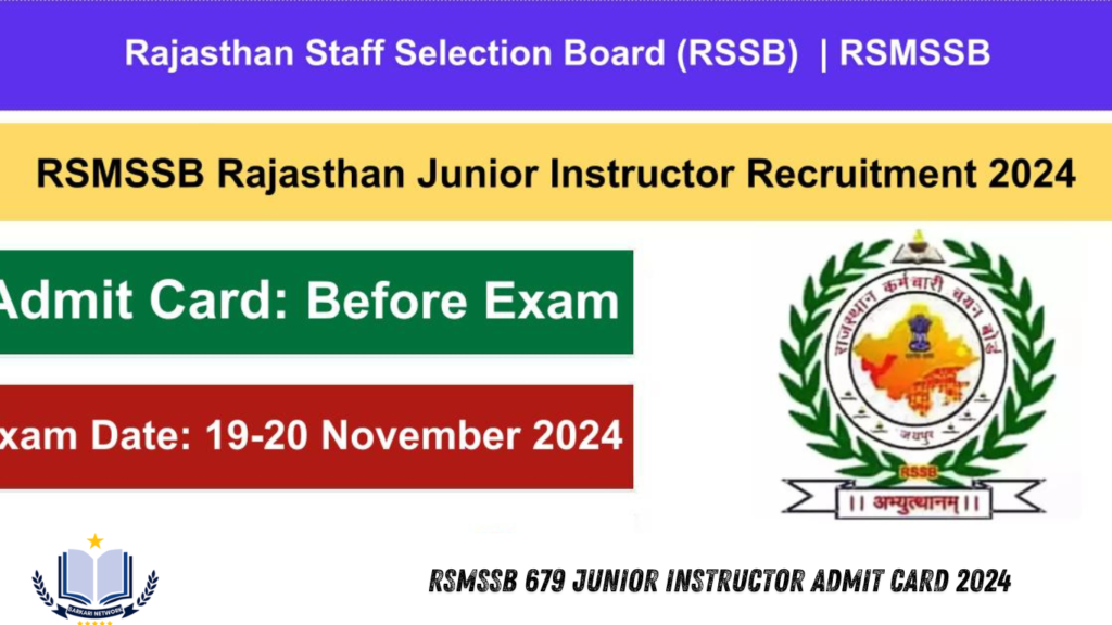 RSMSSB 679 Junior Instructor Admit Card 2024