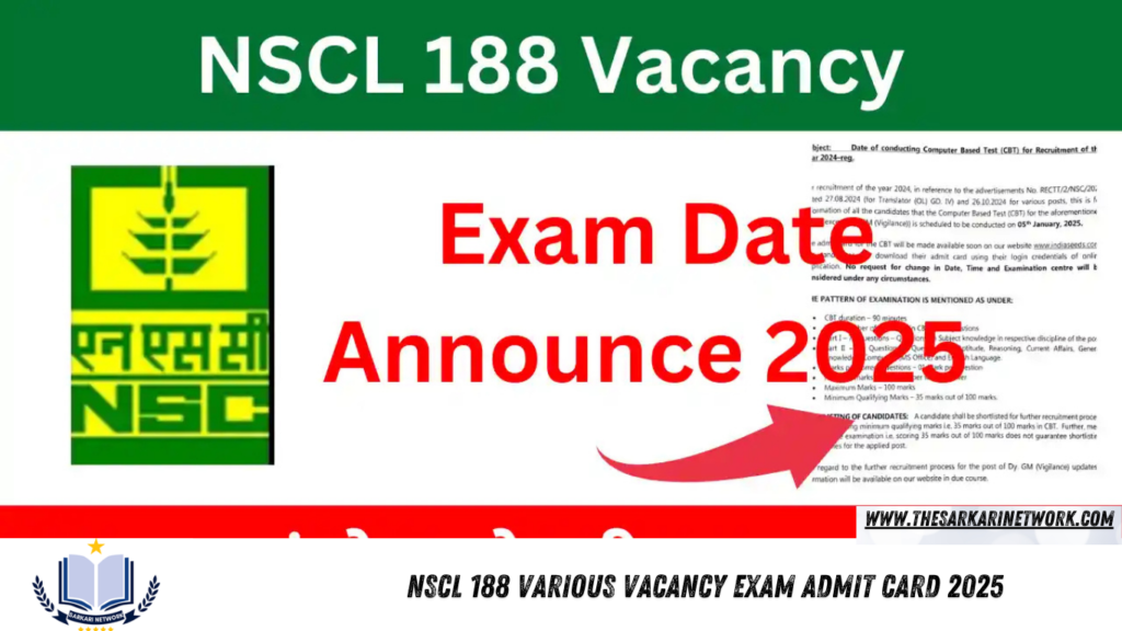 NSCL 188 Various Vacancy Exam Admit Card 2025