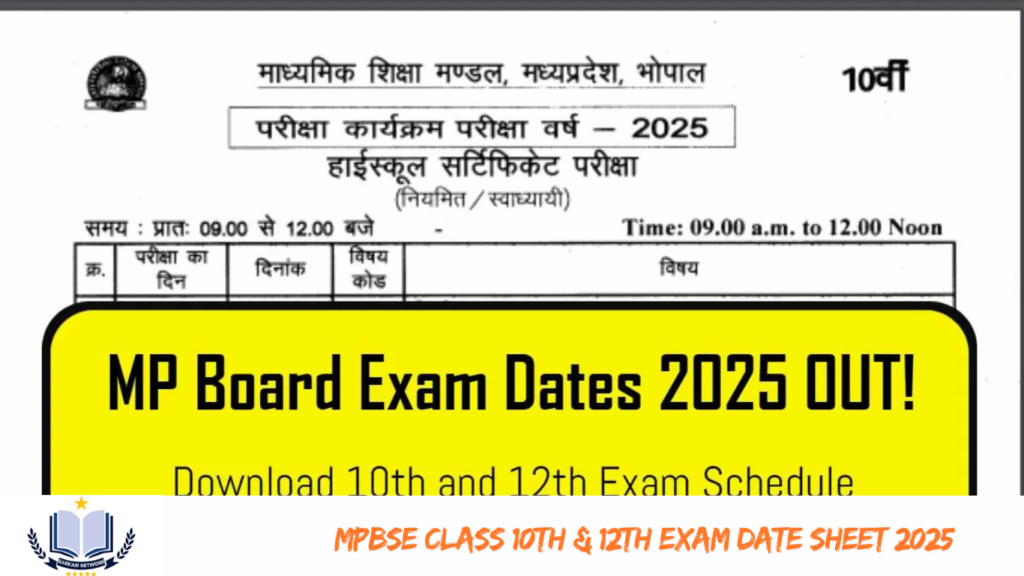 MPBSE Class 10th & 12th Exam Date Sheet 2025