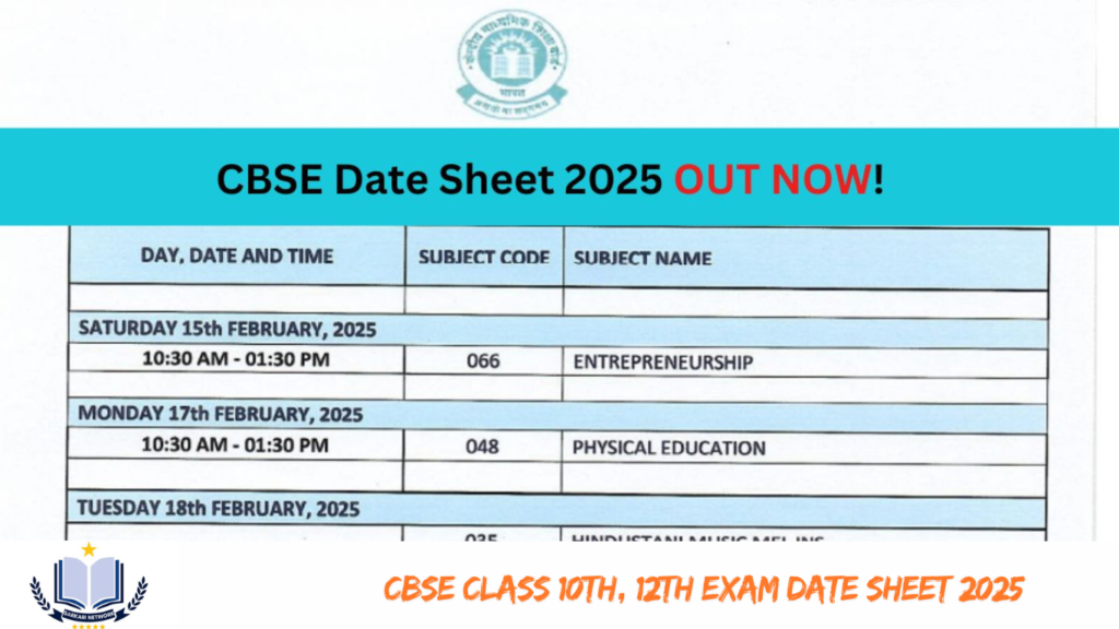 CBSE Class 10th, 12th Exam Date Sheet 2025